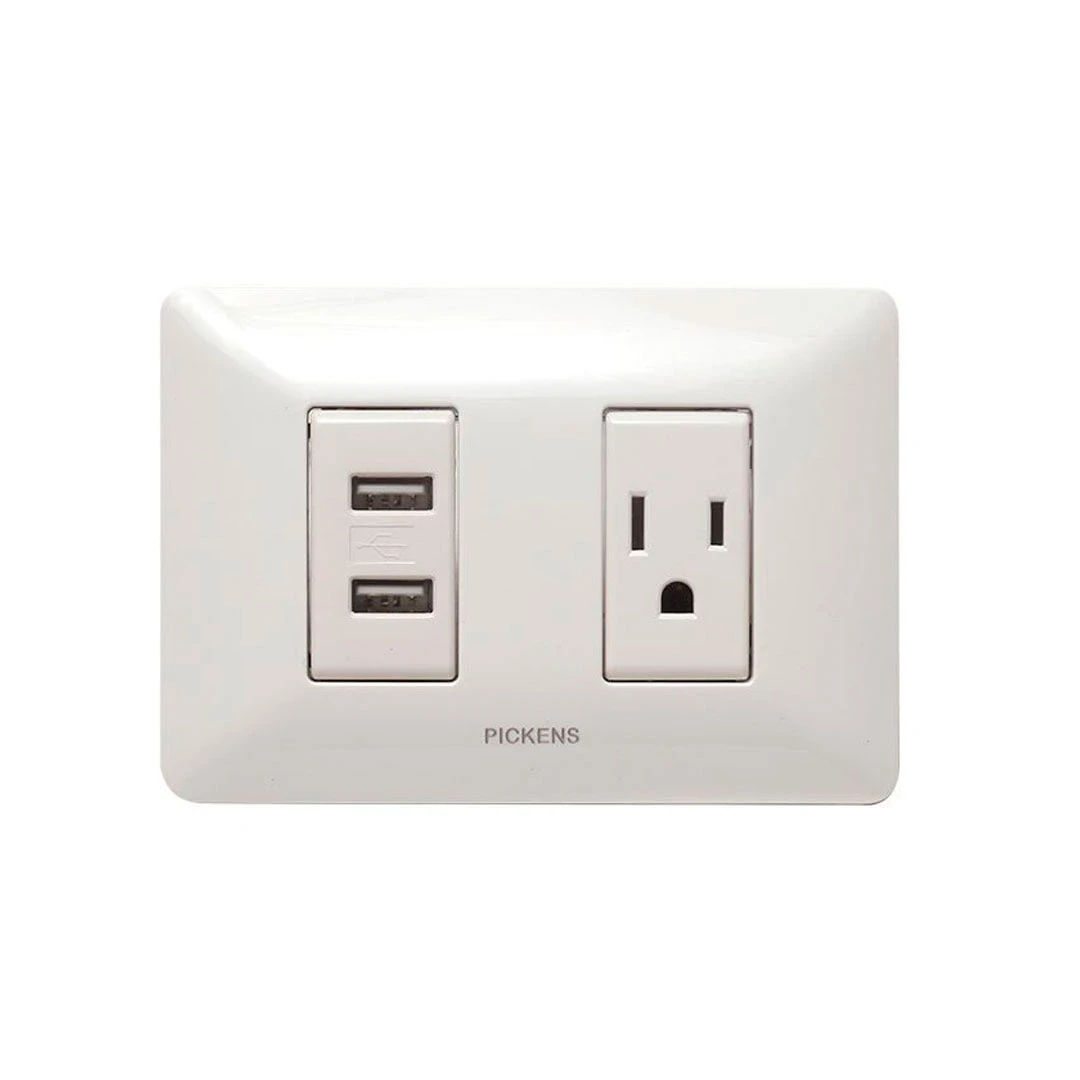 TOMA CORRIENTE PICKENS BL-1237 02 POLOS CONCONEXION A TIERRA+CARGADOR DOBLE USB